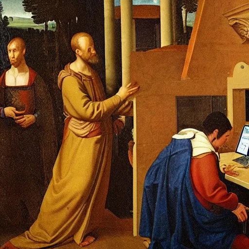 Prompt: a computer hacker in a renaissance painting