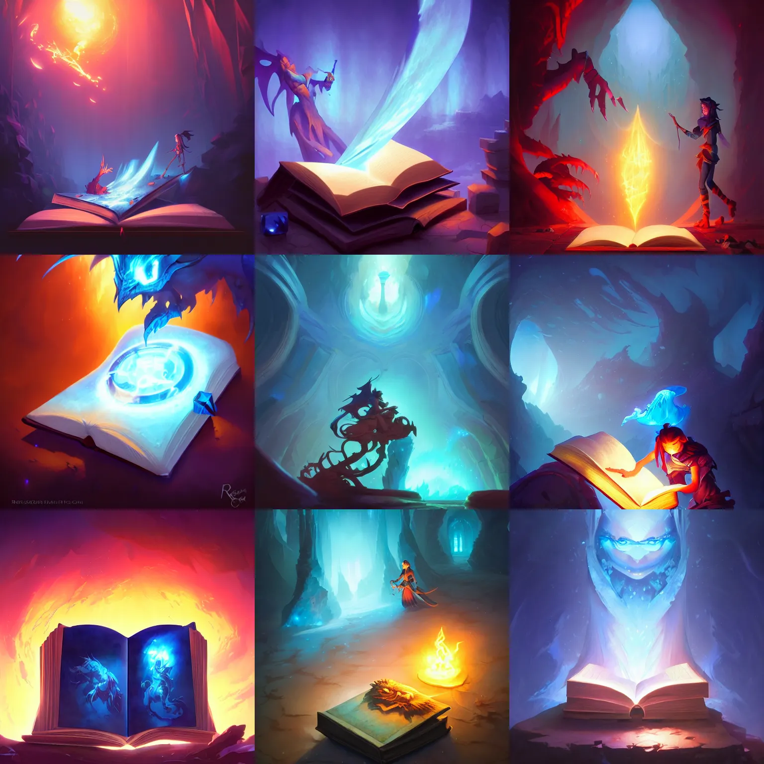 Prompt: magic book with blue crystal in cover, fluid energy, fantasy digital art, octane render, 5 4 s, dungeon background, torchlights, darkness, jesper ejsing, by rhads, makoto shinkai and lois van baarle