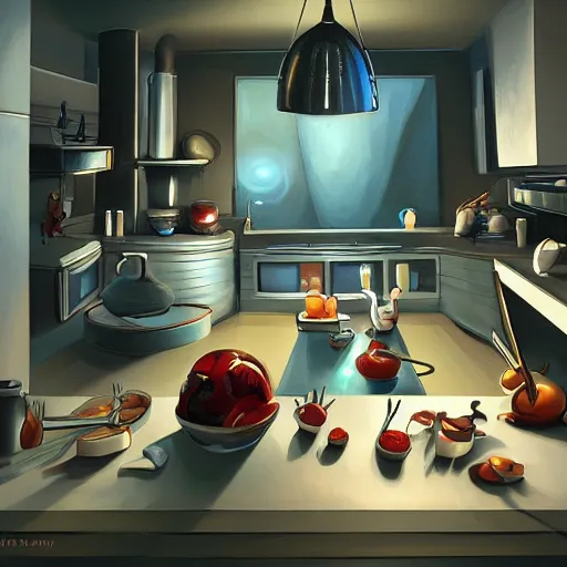 Image similar to an alien kitchen, digital Painting, ultradetailed, artstation, oil Painting, ultradetailed, artstation