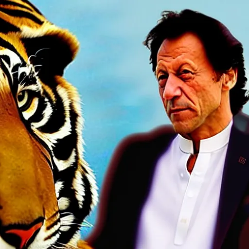 Image similar to imran khan along with a tiger, art