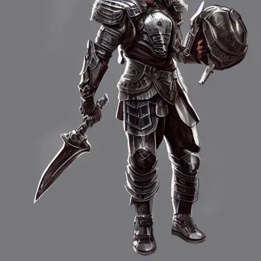 Image similar to Full body portrait of a futuristic super-soldier wearing roman style mechanized body armor and wielding a god-slaying sword, D&D, fantasy, elegant, hopeful, muscular, gothic, futuristic, intelligent, highly detailed, digital painting, artstation, concept art, smooth, sharp focus, illustration