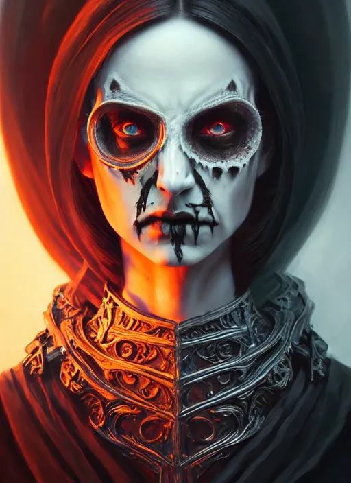 Prompt: full face epic portrait, victorian gothic undead necromancer, elden ring, matte painting concept art, midjourney, beautifully backlit, swirly vibrant color lines, majestic, cinematic aesthetic, smooth, intricate, 8 k, by ilya kuvshinov, artgerm, darius zawadzki and zdizslaw beksinski