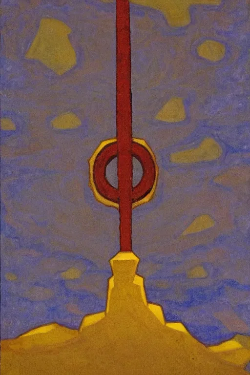 Image similar to thor with mjollnir, marvel, artwork by nicholas roerich,