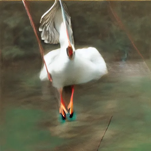 Prompt: a goose on a swing, realistic,