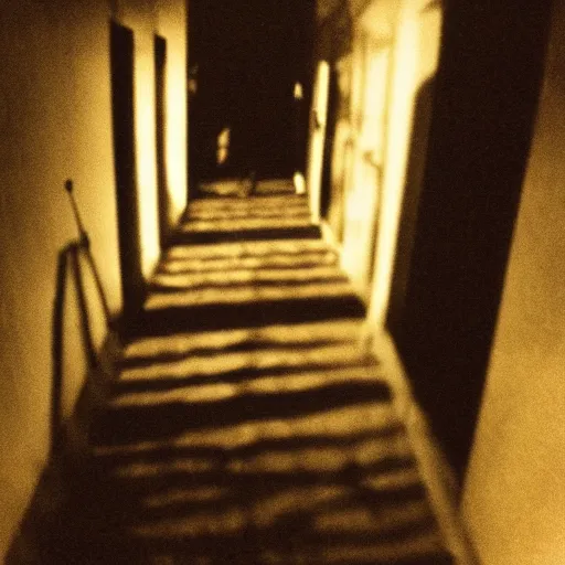 Image similar to insane nightmare, no light, everything is blurred, creepy shadows, a beast on the ceiling , very poor quality of photography, 2 mpx quality, grainy picture