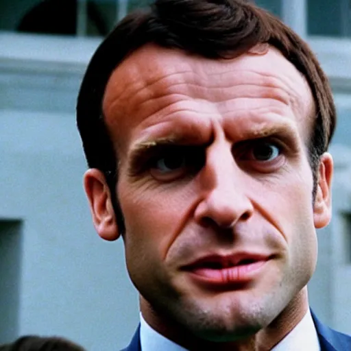 Image similar to gorilla face of Emmanuel Macron in American Psycho (1999)
