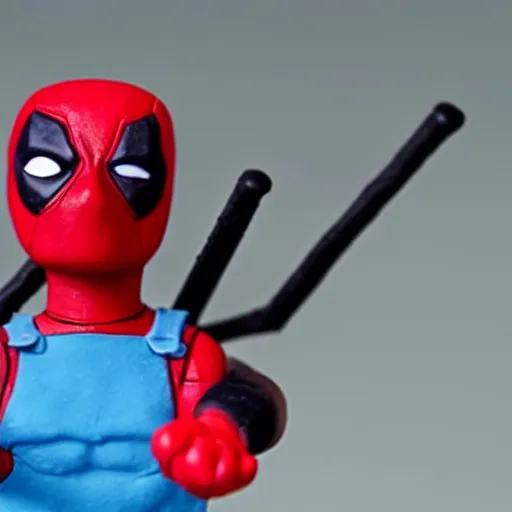 Prompt: deadpool claymation, frightening