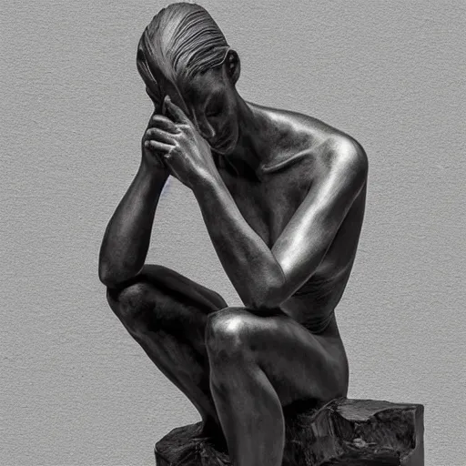 Prompt: sculpture of cate blanchett ,the thinker, by Augusts Rodin,hyper detailed, photorealism