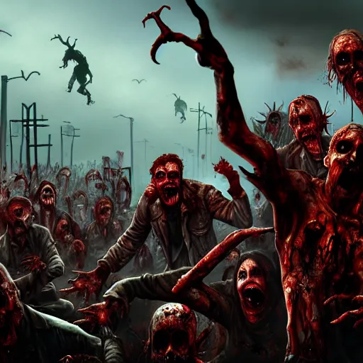 Prompt: zombie horde apocalypse by, john landis, cinematic, cinematography, still, incredible detail, photorealistic, artstation, epic, fantasy
