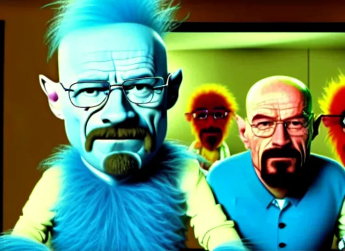 Prompt: film still of walter white in trolls 2 : world tour movie 2 0 2 0, 8 k