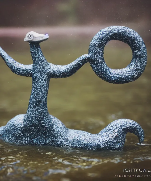 Image similar to high quality presentation photo of a detailed figurine of a cute loch ness monster, photography 4k f1.8 anamorphic bokeh 4k Canon Nikon