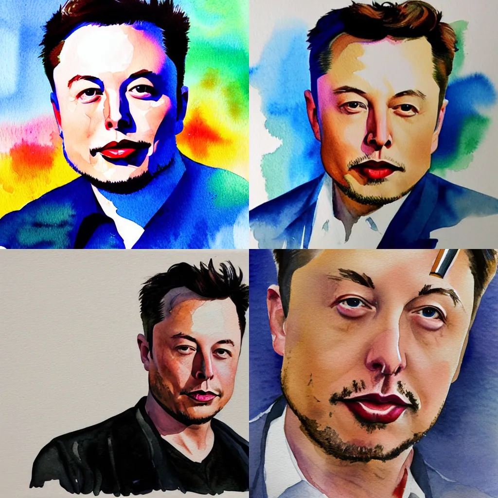 Prompt: watercolour painting of Elon Musk