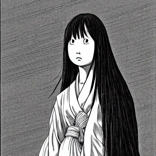 Prompt: Sadako Yamamura by Kentaro Miura, highly detailed, sharp focus, illustration