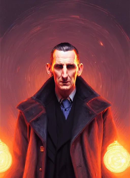 Prompt: portrait of the ninth doctor from doctor who, intricate, elegant, glowing lights, highly detailed, digital painting, artstation, concept art, smooth, sharp focus, illustration, art by wlop, mars ravelo and greg rutkowski