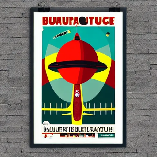 Prompt: bauhaus print poster of the futurama spaceship, planet express, old bessie