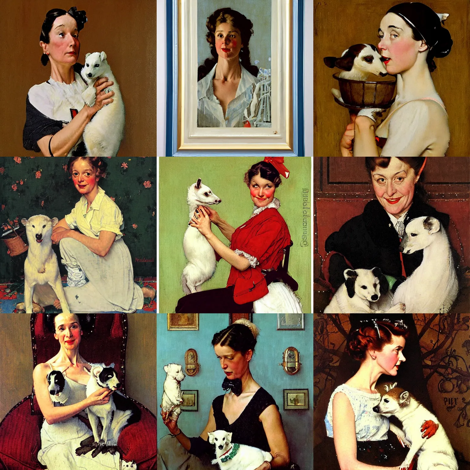 Prompt: Lady with an Ermine painted by Norman Rockwell