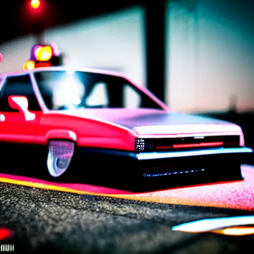 Image similar to a car bosozoku at illegal car meet, Chiba prefecture, city mist softlight, photorealistic, highly detailed, 85MM