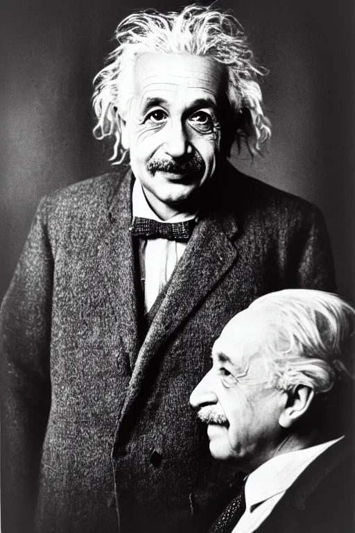 Prompt: photo portrait of albert einstein, head centered portrait, enigmatic, smiling, head in focus, shot with hasselblad, photography, very soft diffuses lights, by yousuf karsh