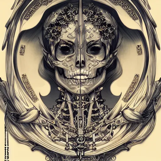 Image similar to anime manga skull portrait young woman skeleton, halo, cerub, religious, intricate, elegant, highly detailed, digital art, ffffound, art by JC Leyendecker and sachin teng