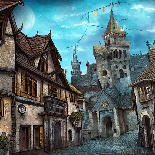 Prompt: medieval city, digital art, highly detailed, art by oksana dobrovolska