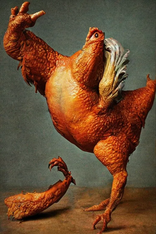 Image similar to t rex chicken, renaissance