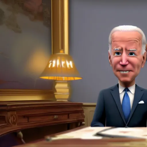 Image similar to joe biden on meth as seen in award winning animated pixar movie 4k octane render