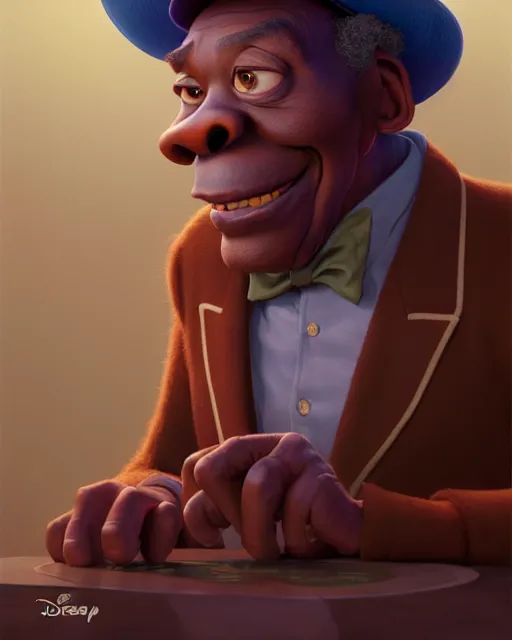 Image similar to disney pixar portrait 8 k photo of john lee hooker : : by weta, greg rutkowski, wlop, ilya kuvshinov, rossdraws, artgerm, annie leibovitz, rave, unreal engine, alphonse mucha : :