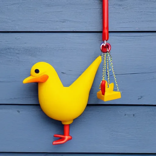 Prompt: a rubber chicken with a pulley in the middle