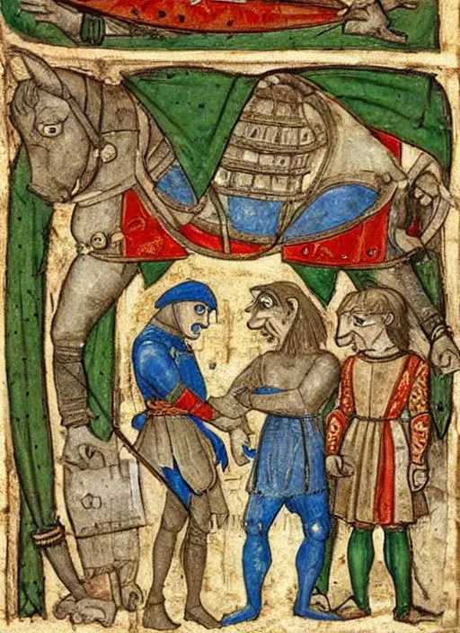 Image similar to a medieval manuscript of Shrek in armour, a illustration by Pietro Lorenzetti, trending on pinterest, romanesque, academic art, detailed painting, storybook illustration