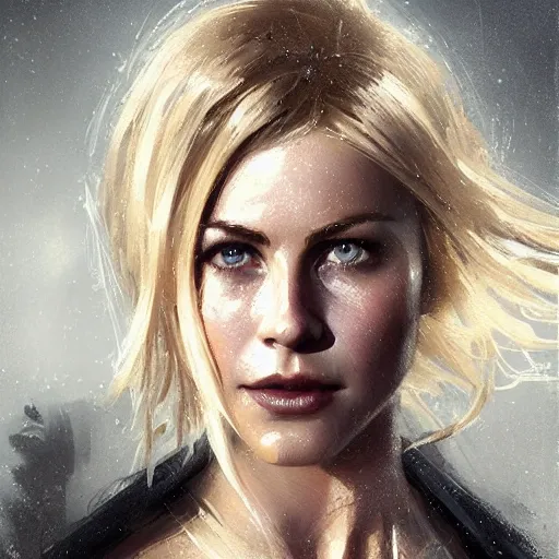 Image similar to portrait of julianne hough by greg rutkowski and wlop, a secret agent, wearing black shorts, wearing black boots, wearing a cropped top, blade runner, highly detailed portrait, digital painting, artstation, concept art, smooth, sharp focus ilustration, artstation, hq