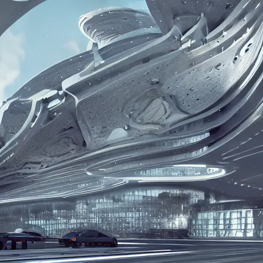 Image similar to sci-fi organic brutalism speed dynamic o x u shape wall structure on the coronation of napoleon painting and digital screen billboard in the middle, unreal engine 5, keyshot, octane, artstation trending, ultra high detail, ultra realistic, cinematic, 8k, 16k, in style of zaha hadid, in style of photogrammetry point cloud, in style of nanospace artstation, in plastic,dark, tilt shift,