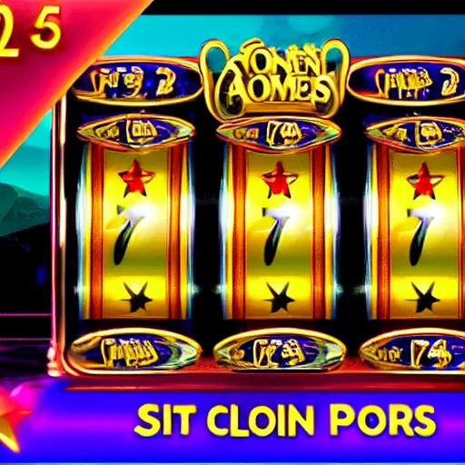 Prompt: A slot machine showing five stars and pouring out golden coins, realistic, unreal,