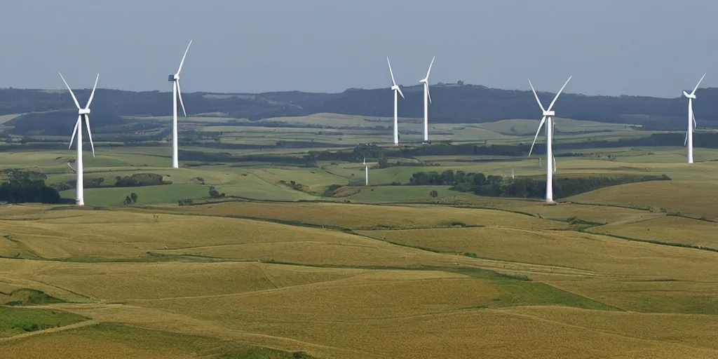 Image similar to beautiful wind farms in the fields