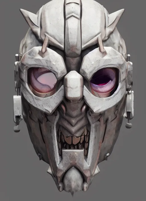 Image similar to 3 d render of a demon cyberpunk mask, au naturel, hyper detailed, digital art, trending in artstation, cinematic lighting, studio quality, smooth render, unreal engine 5 rendered, octane rendered, art style by klimt and nixeu and ian sprigger and wlop and krenz cushart riot arcane overwatch