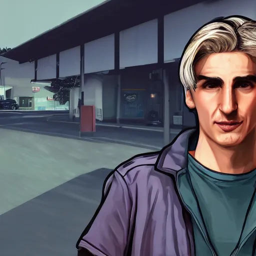 Image similar to XQC as a GTA character in a loading screen