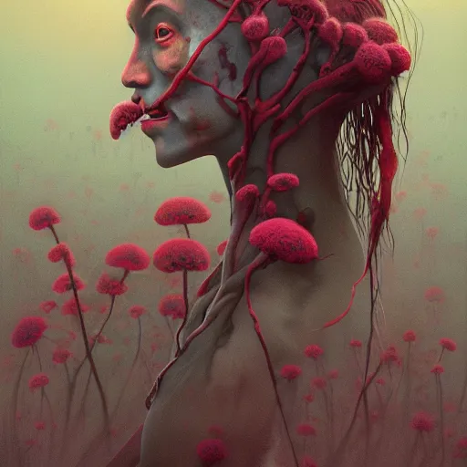 Prompt: a nature portrait of a p - zombie!!! natural lighting art dawn. highly detailed. colourful. moody. artstation, 4 k, by gerald brom zdzisław beksinski, and ansel adams and studio ghibli, horror, lots of sakura flowers, lovely