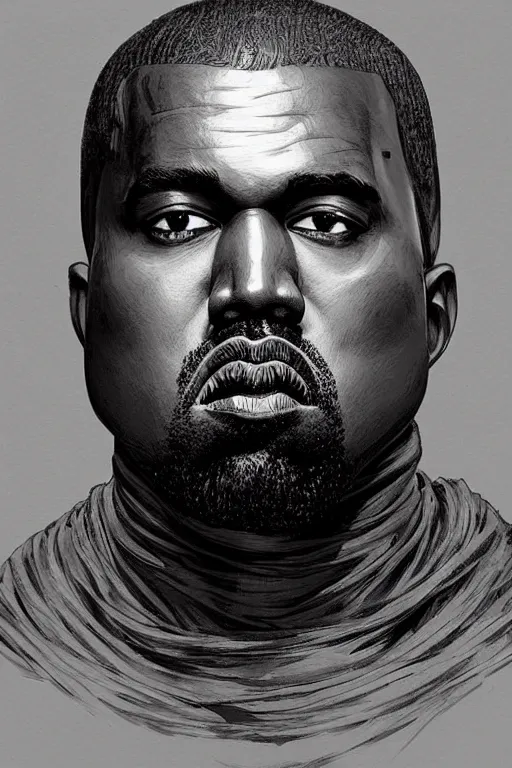 Prompt: Portrait of Kanye West, marvel comics, dark, intricate, highly detailed, smooth, artstation, digital illustration by Ruan Jia and Mandy Jurgens and Artgerm and Wayne Barlowe and Greg Rutkowski and Zdislav Beksinski