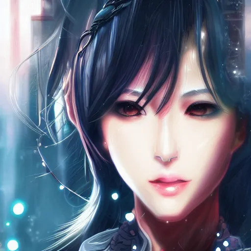 Image similar to portrait of a beautiful women by pu hua, cyberpunk art, pixiv contest winner. anime aesthetic. futuristic. detailed painting