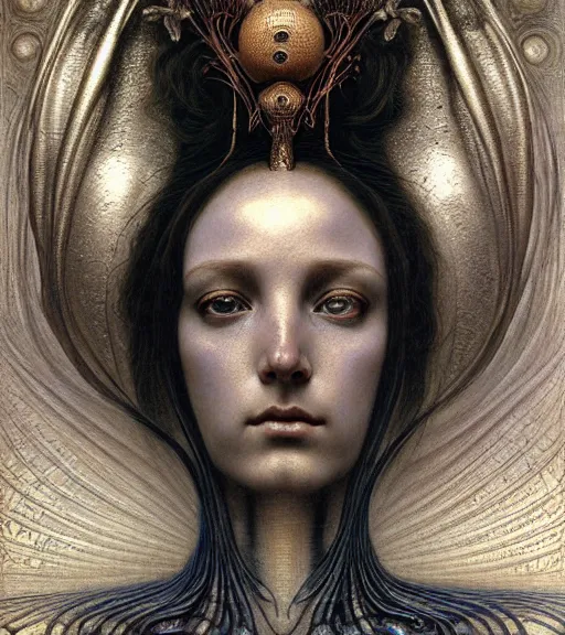 Image similar to detailed realistic beautiful young medieval queen of mars face portrait by jean delville, gustave dore and marco mazzoni, art nouveau, symbolist, visionary, gothic, pre - raphaelite. horizontal symmetry by zdzisław beksinski, iris van herpen, raymond swanland and alphonse mucha. highly detailed, hyper - real, beautiful