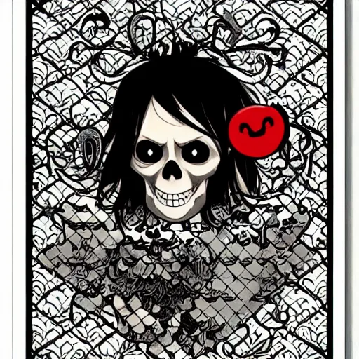 Image similar to anime manga skull portrait emoji happy disney cartoon skeleton illustration comic style by Alphonse Mucha pop art nouveau