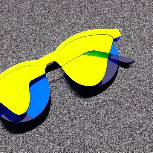 Prompt: a lemon wearing dark blue sunglasses on a white background, 3 d render, low poly