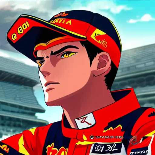 Image similar to Max Verstappen as an anime character, 8k detailed, trending on artstation