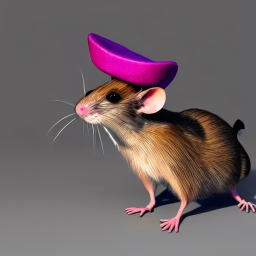 Prompt: a fancy uptown rat with a fancy uptown hat, 3d model, octane, realistic lighting, dynamic shadows