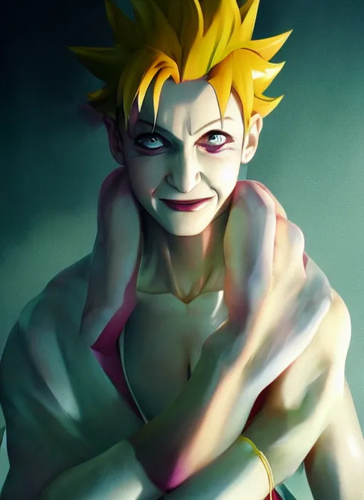 Image similar to madonna as hisoka from hunter x hunter, coherent, medium shot, waist up, studio ghibli pixar and disney animation sharp unreal engine 5, anime key art by greg rutkowski, bloom, dramatic lighting