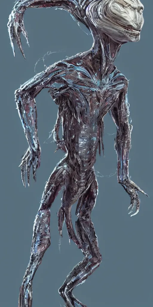 Prompt: full-body portrait of an alien creature made of crystal, scifi, science fiction, concept art, character design,