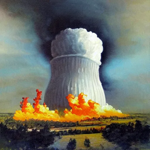 Prompt: a 1 8 th painting of a nuclear explosion in france