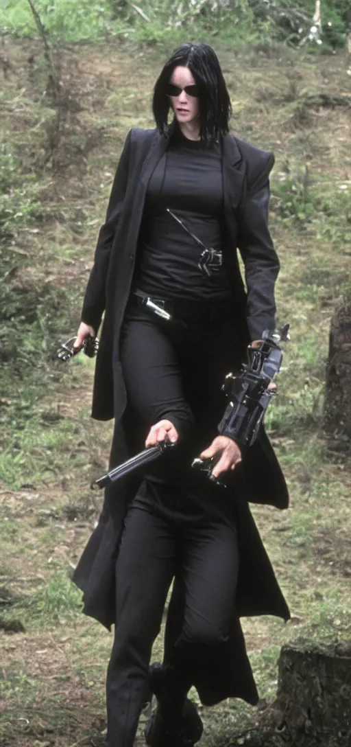 Prompt: A film still of Lois Theroux as Neo from The Matrix