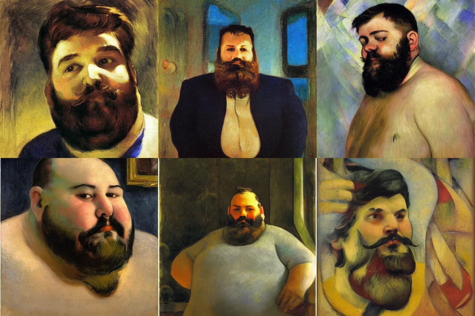 Prompt: portrait of a chubby bearded young man glowing with silver light, painting by Franz Marc, by Jean-Léon Gérôme, by Winsor McCay, today's featured photograph, 16K