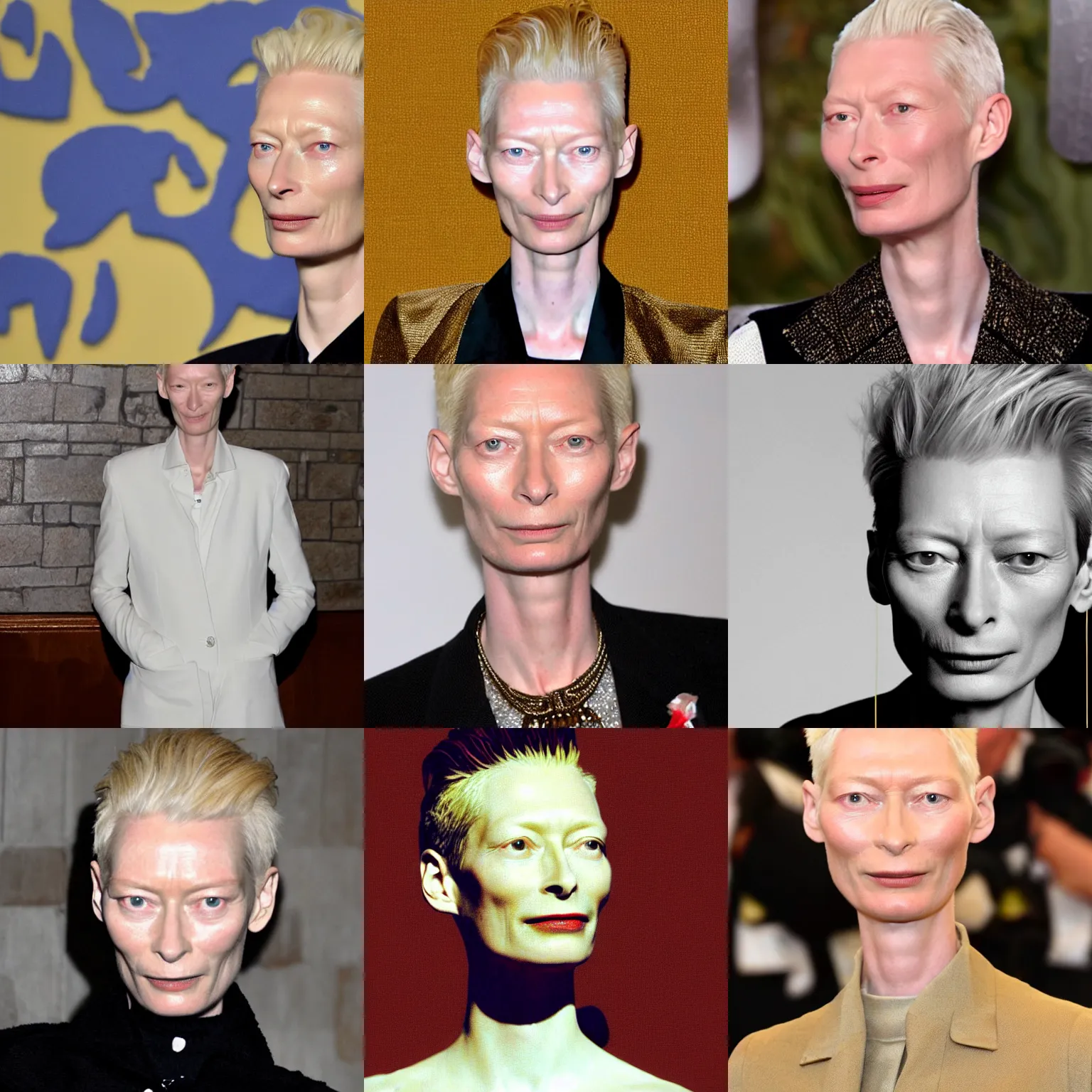 Prompt: tilda swinton made out of swiss cheese