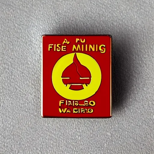 Image similar to a photo of a retro 1 9 6 0 s minimalistic clean fire warning label hard enamel pin, studio lighting, behance